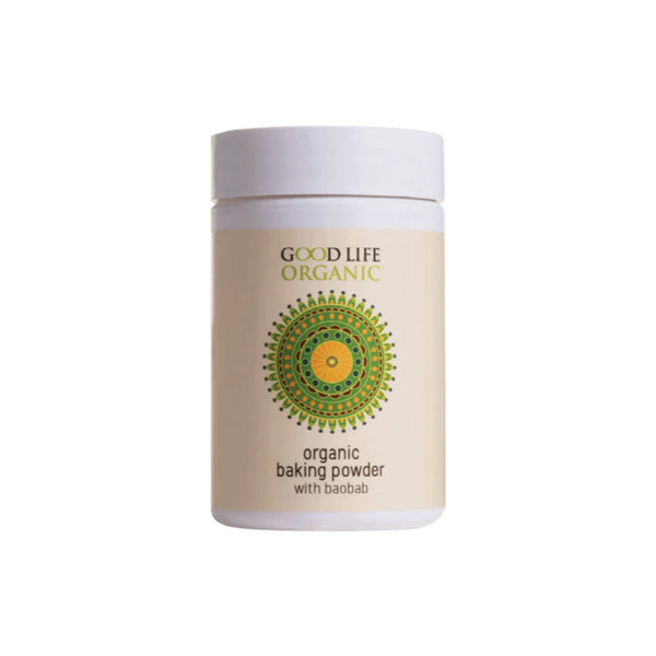 Good Life Organic Baking Powder with Baobab in a decorated container, ideal for natural baking solutions.