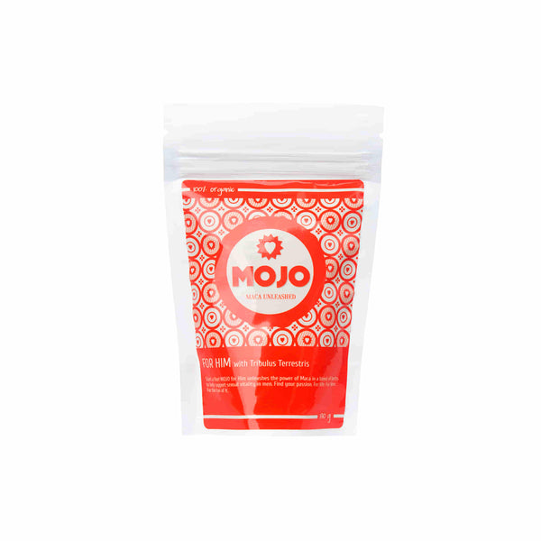 Good Life Organic Mojo For Him herbal blend packaging, supports libido, hormones, and energy levels.