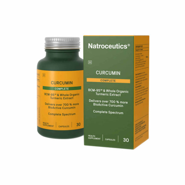 Natroceutics Curcumin Complete supplement bottle and box, featuring BCM-95™ turmeric extract for enhanced bioavailability.