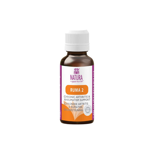 Natura Ruma 2 bottle for chronic arthritis and rheumatism relief in homeopathic medicine.