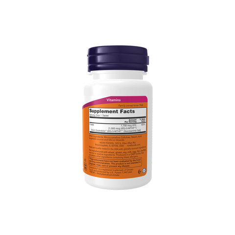 Now Foods Methyl Folate 1000mcg bottle, featuring 90 vegetarian tablets for neurological health and superior bioavailability.