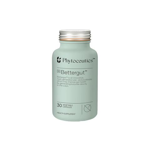 Phytoceutics Bettergut™ bottle containing 30 vegetable capsules for gut health and inflammation support.