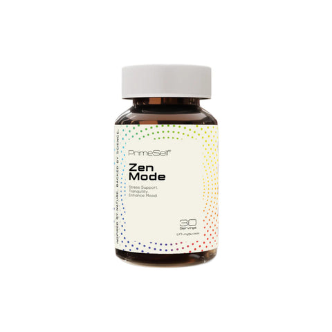 PrimeSelf Zen Mode bottle for stress support and enhanced mood with natural nootropics and adaptogens.