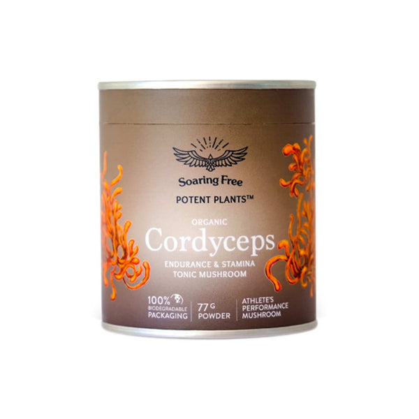 Organic Cordyceps mushroom powder in eco-friendly packaging for enhanced stamina and endurance in athletes.