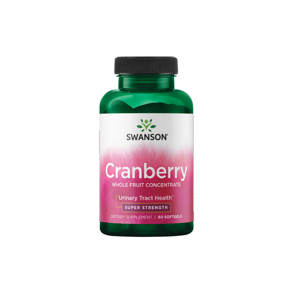 Swanson Cranberry Super Strength whole fruit concentrate supplement bottle for urinary tract health, 60 softgels.