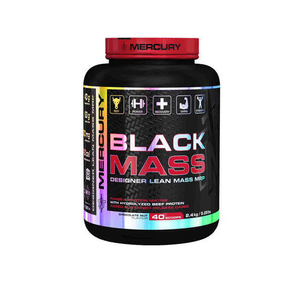 TNT Mercury Black Mass 2.4Kg protein blend with whey, micellar casein, and beef protein for strength and physique.