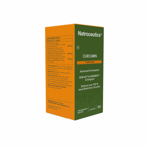 Natroceutics Curcumin Fortified capsules and box packaging, featuring advanced formulation for inflammation relief.