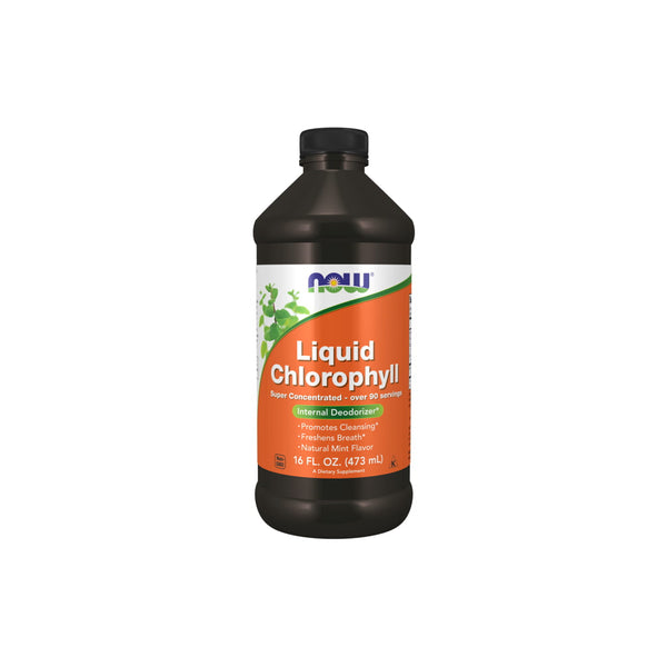 NOW Foods Liquid Chlorophyll bottle, 16 fl oz, promotes detoxification and acts as a natural internal deodorizer.