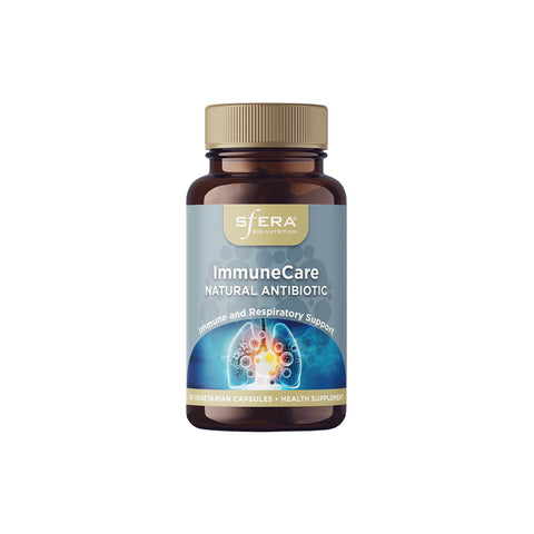 Sfera ImmuneCare natural antibiotic bottle for immune and respiratory support, containing 30 vegetarian capsules.