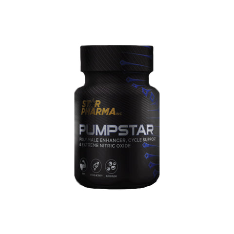 Star Pharma Pumpstar bottle promoting lean muscle mass and cycle support for enhancing physical performance.