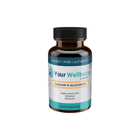 Your Wellbeing Calcium D-Glucarate supplement bottle for detoxification and immune support.